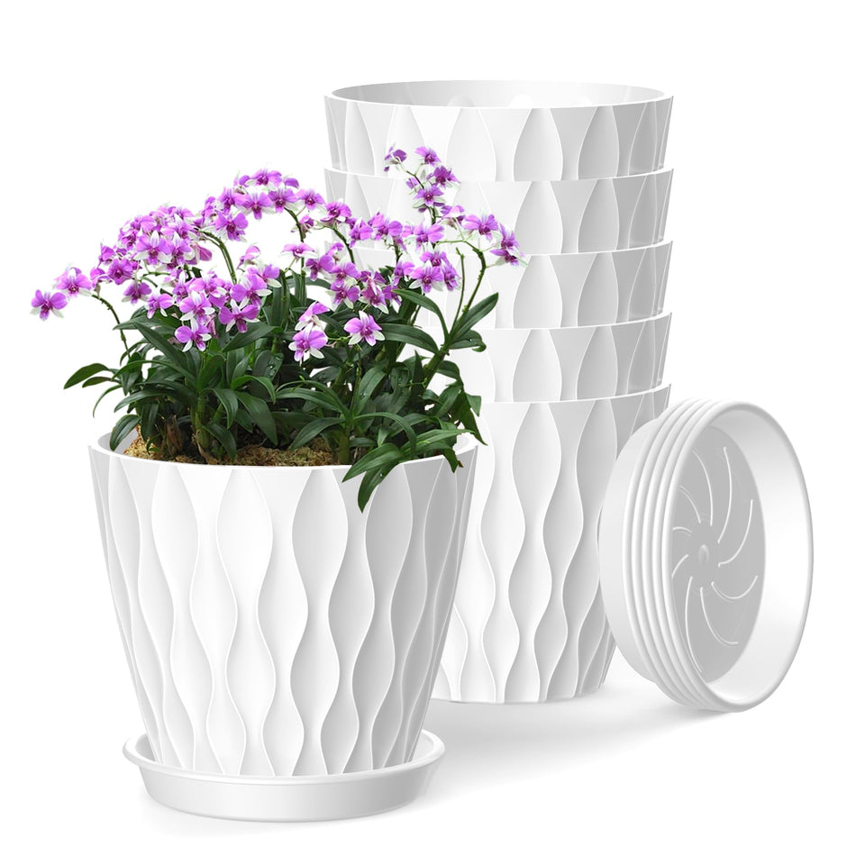 SQKH 6 inch white plant pot with striped design for modern interiors.