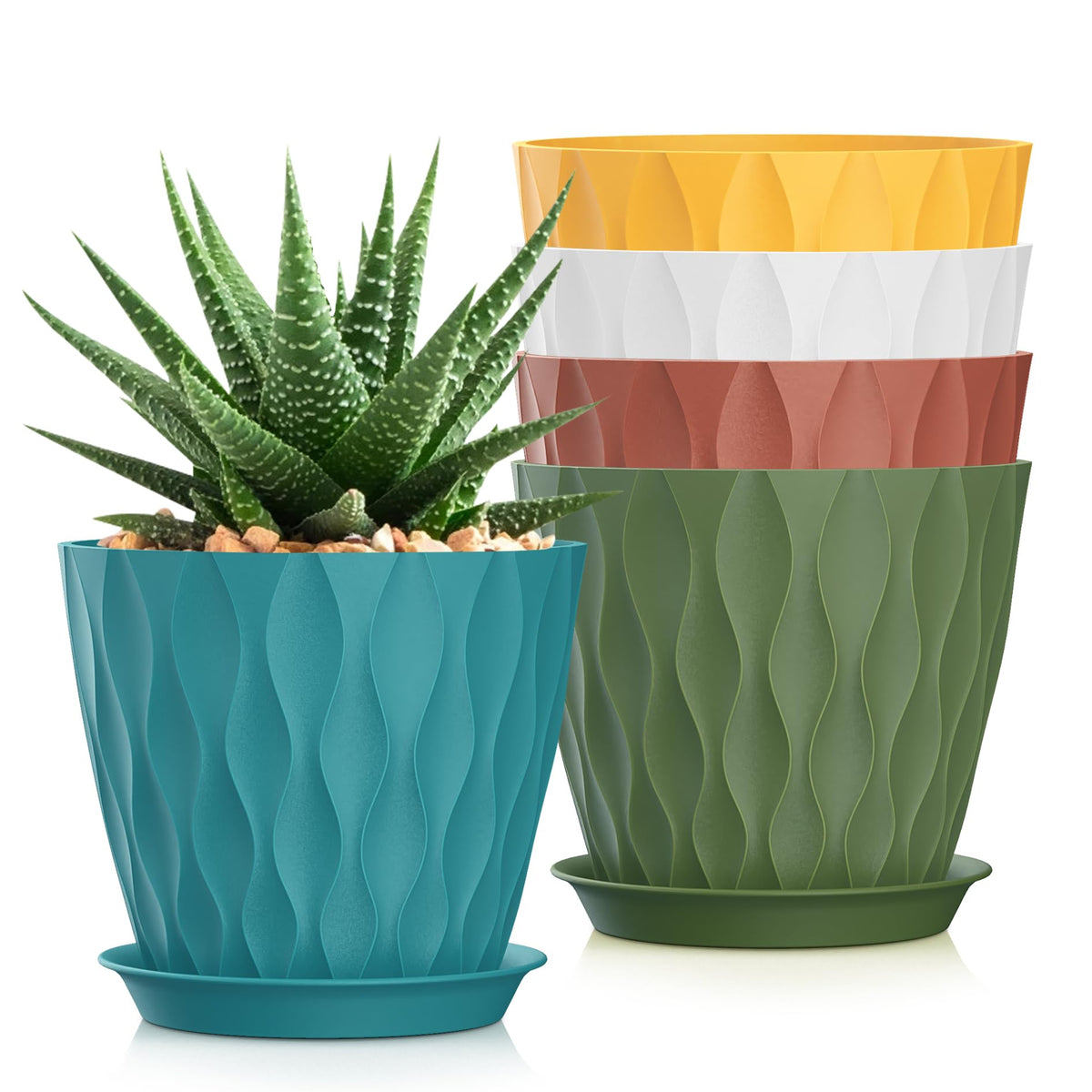 SQKH 7 inch plant pots in a 5-pack designed for indoor and outdoor use.