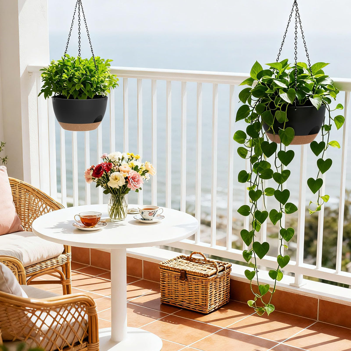 SQKH 8-inch hanging planter fits balcony or porch corners for compact greenery