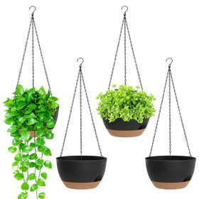 SQKH 8-inch hanging planter set in matte black and brown for versatile decor in homes and patios