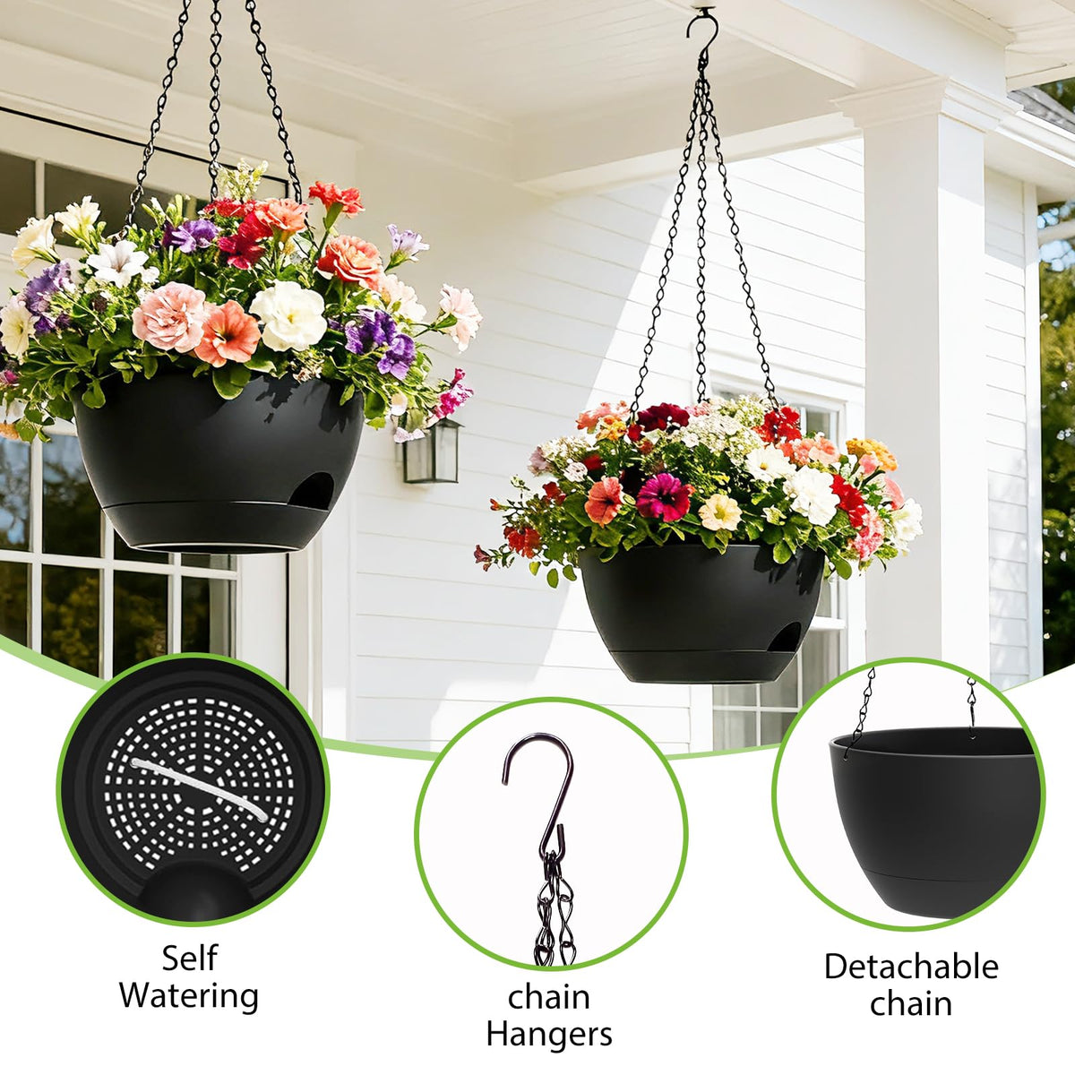 SQKH hanging planter with drainage holes helps prevent overwatering on patios