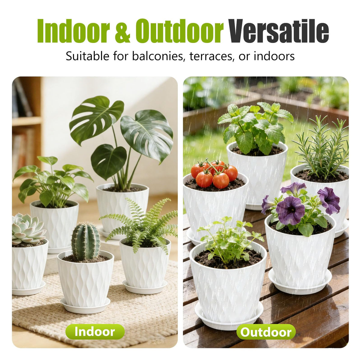 SQKH plant pot with bottom tray catches overflow water for easy cleanup