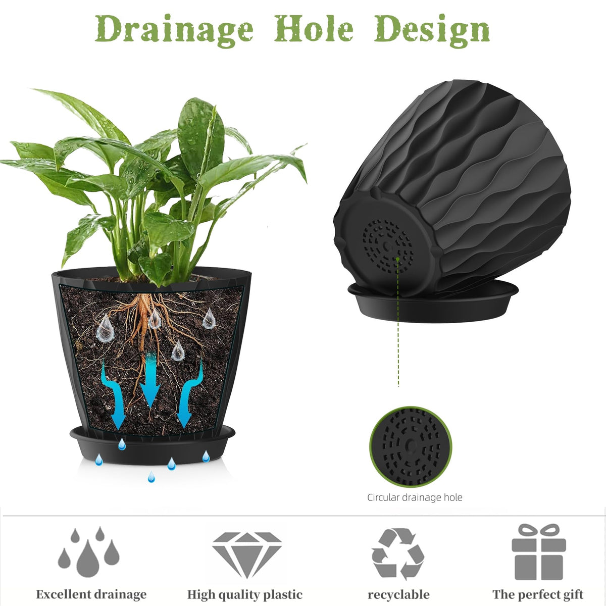 SQKH modern matte-striped planter adds contemporary flair to any room