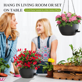 SQKH black plastic hanging pot withstands outdoor weather without fading.