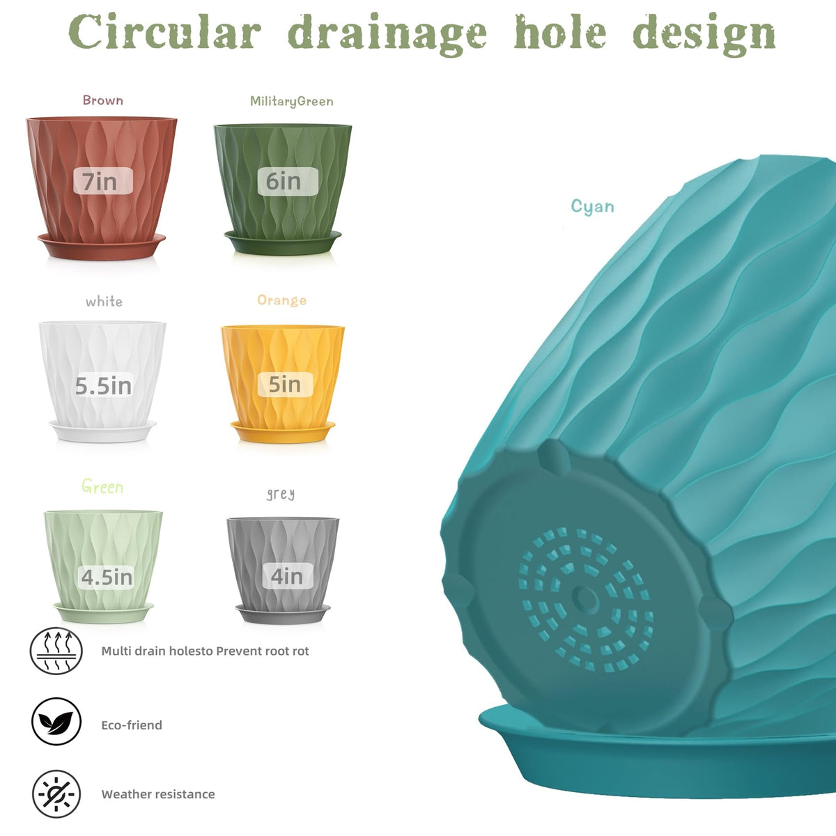 SQKH plant pot 5.5-inch with tray features modern matte finish.