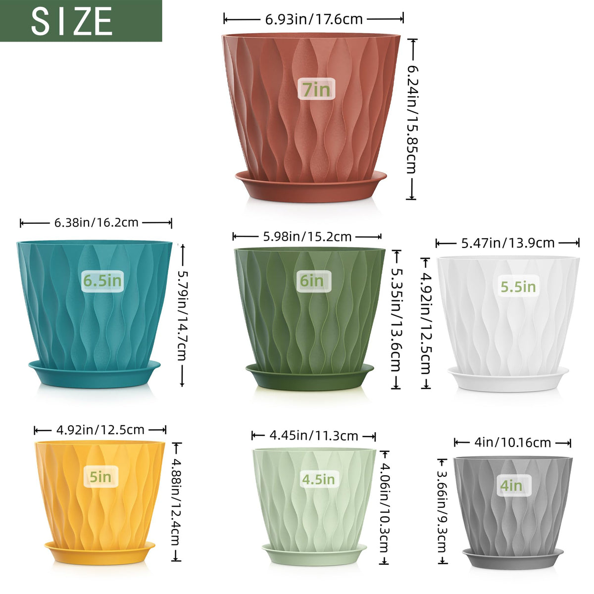 SQKH plant pot 6.5-inch with tray supports versatile sizes.