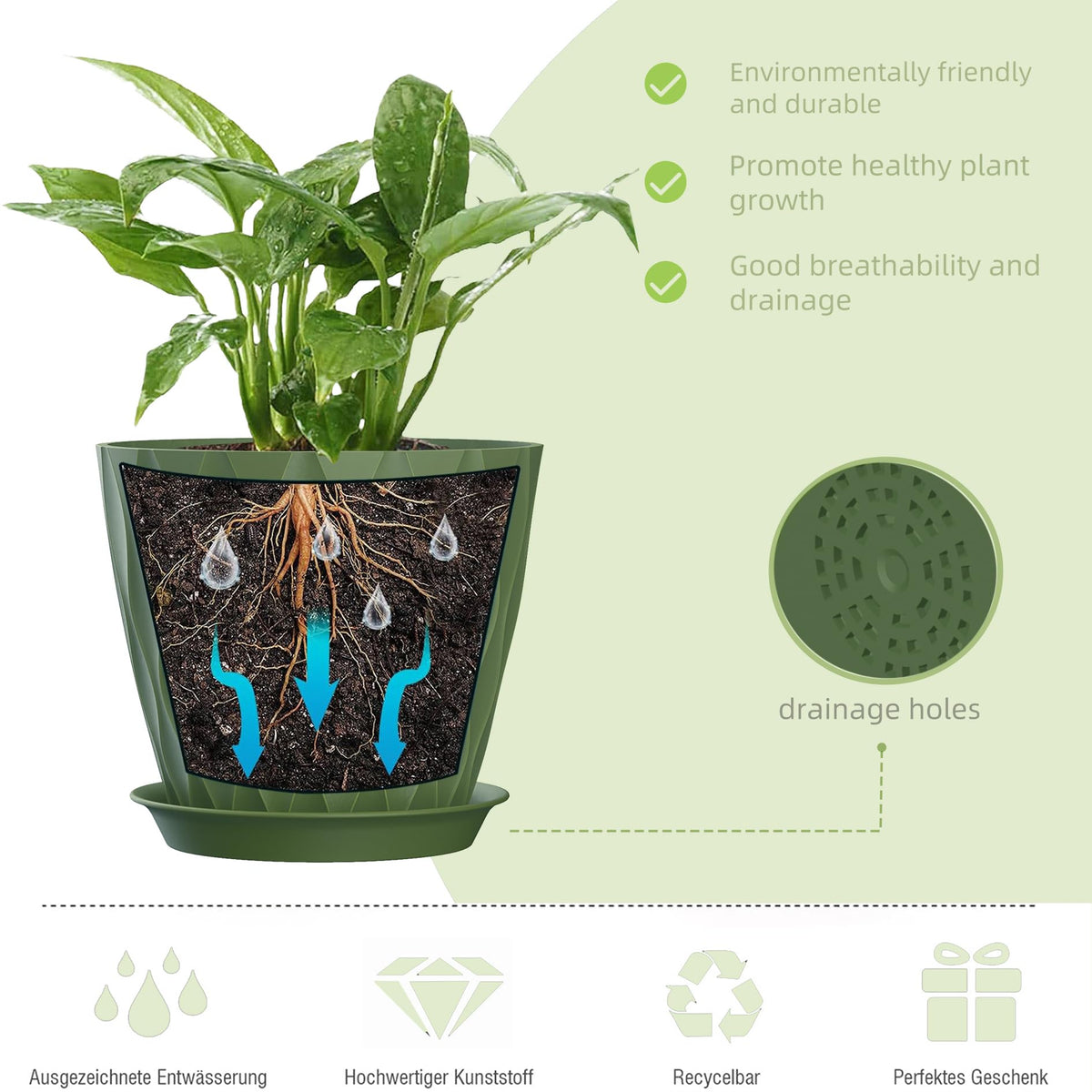 SQKH plant pot 6-inch with tray for indoor outdoor use.
