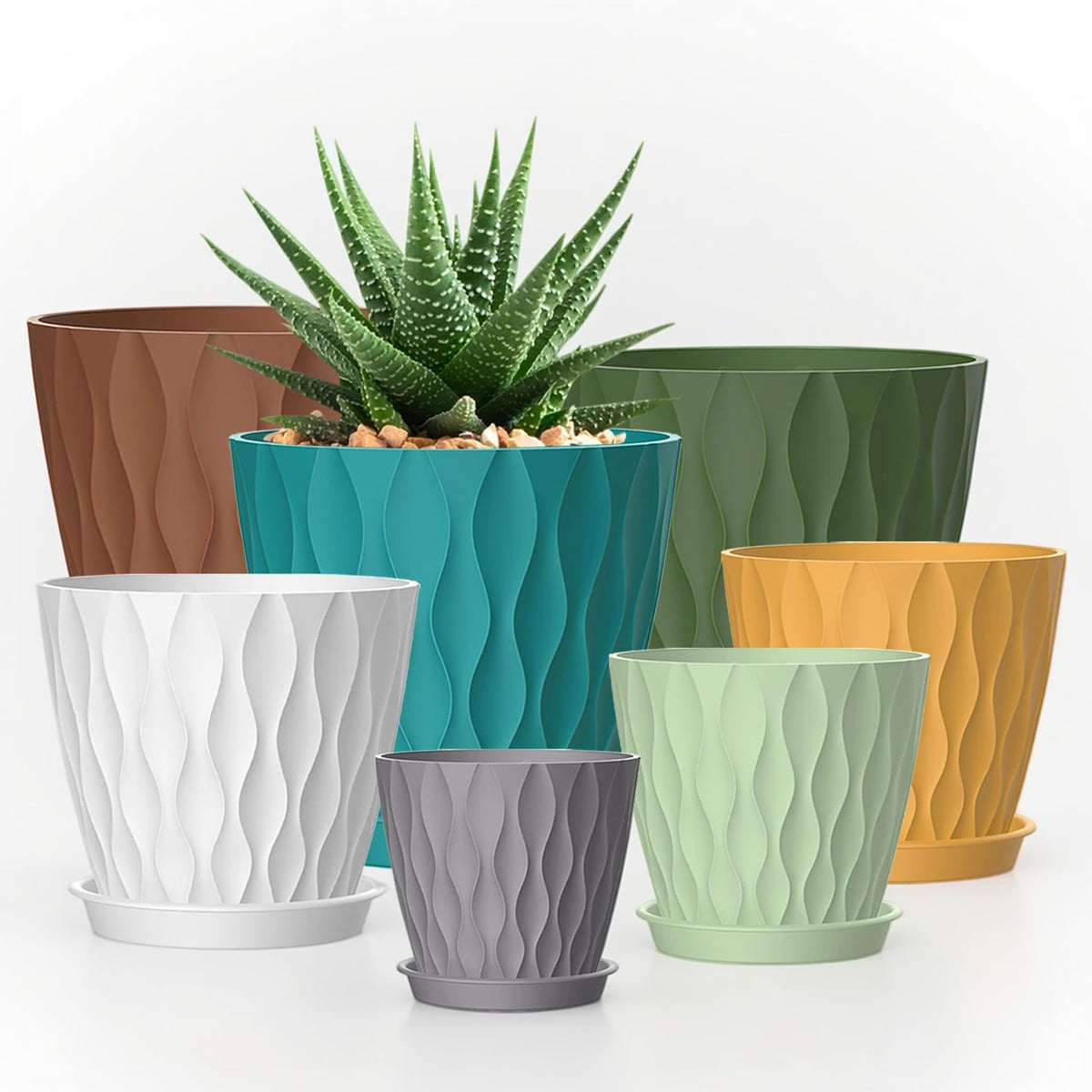 SQKH plant pot 7-inch with tray for easy drainage and display.