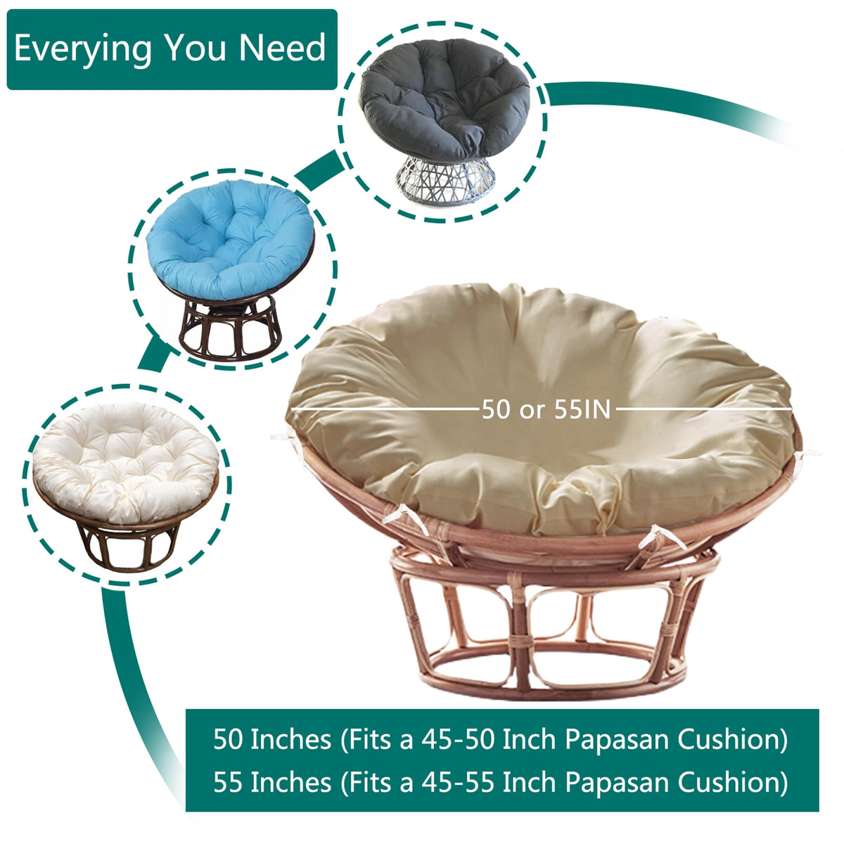 Sqodok Papasan cushion cover beige close-up highlights durable zipper for easy on/off.