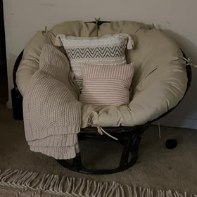 Sqodok Papasan cushion cover beige in living room shows low-maintenance styling.