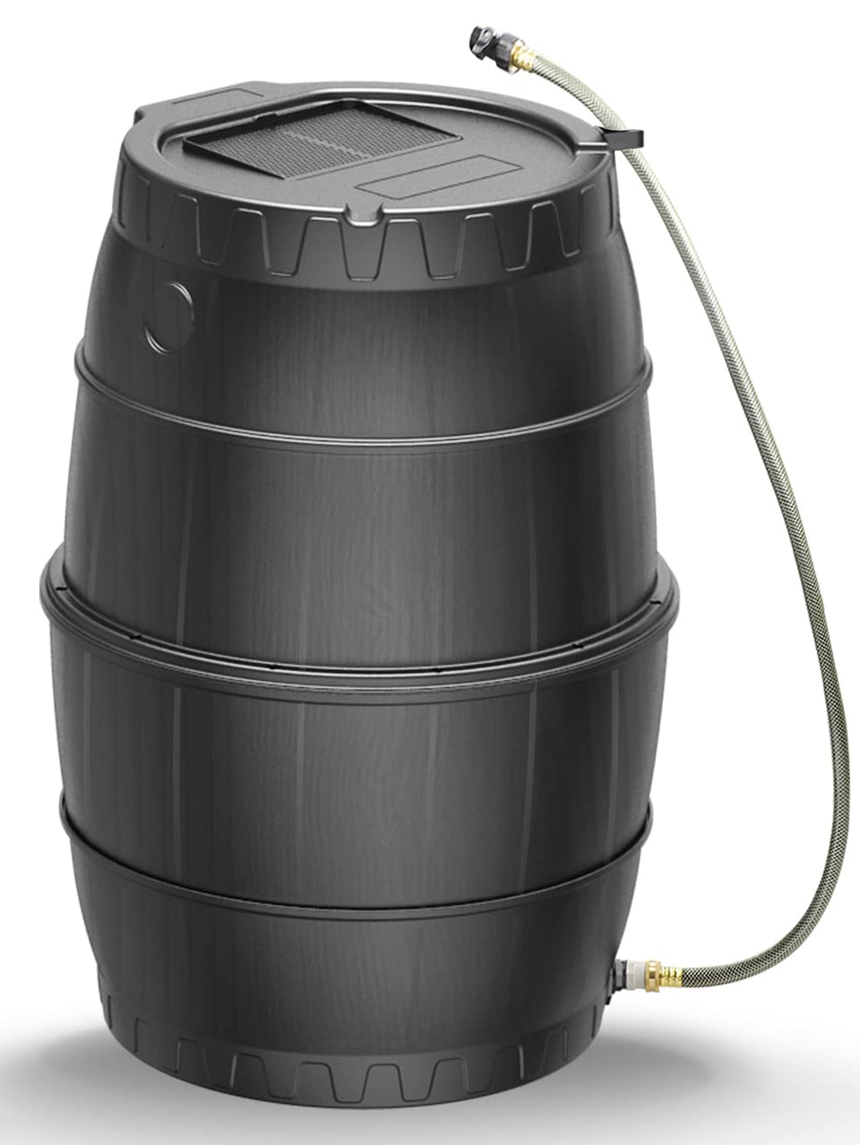 SQUEEZE master 50-gallon rain barrel top view highlighting ample storage for gardens.