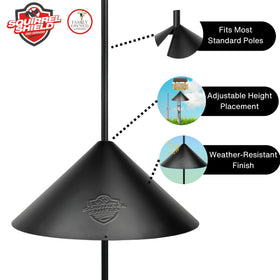 Squirrel Shield compatible with poles from 1/2 to 1-1/2 inches in diameter