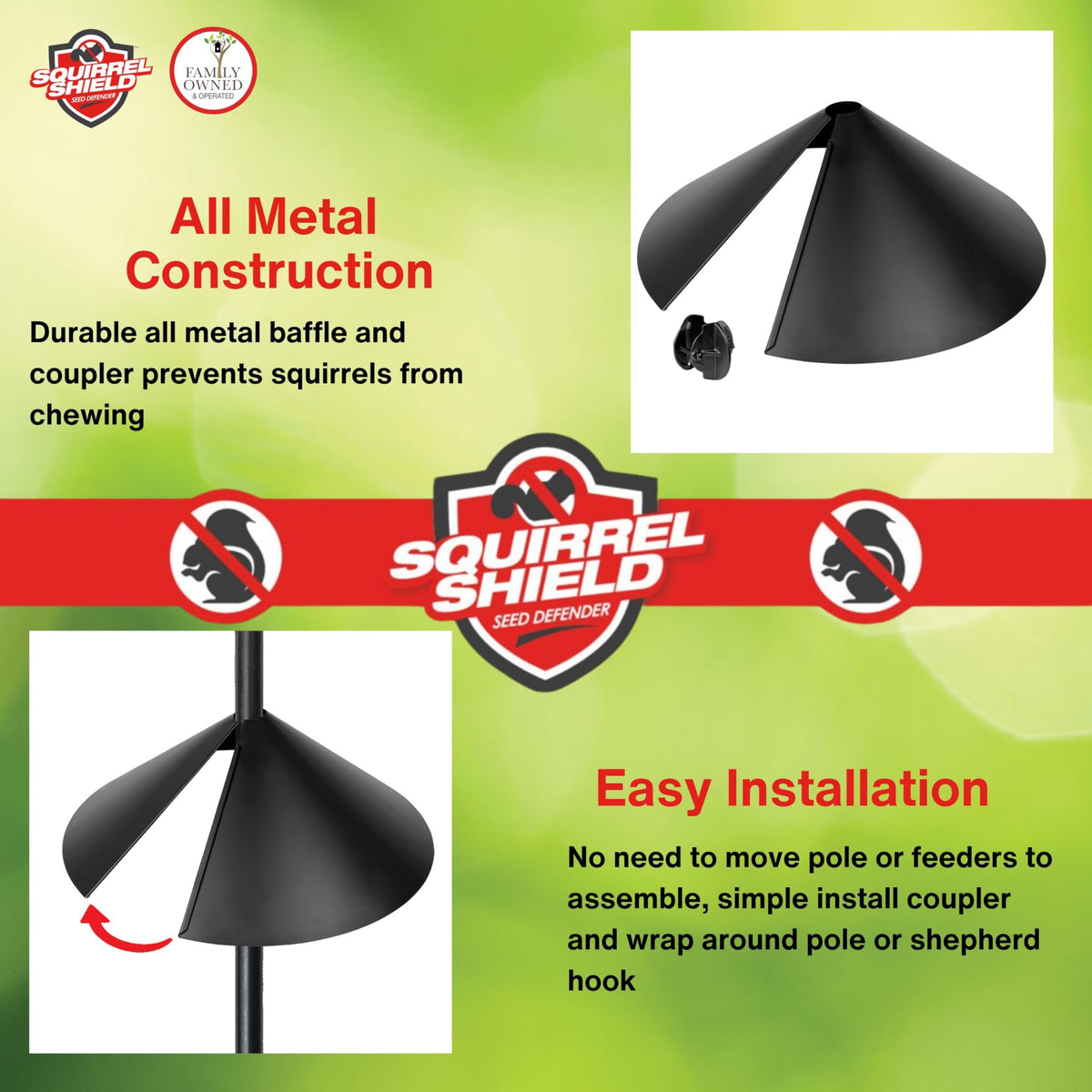 Squirrel Shield pole adapter and screws for easy mounting