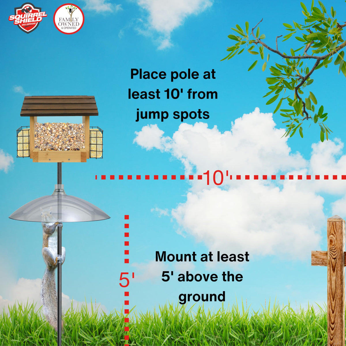 Squirrel Shield universal fit for poles from three-quarter to one-and-a-quarter inch.