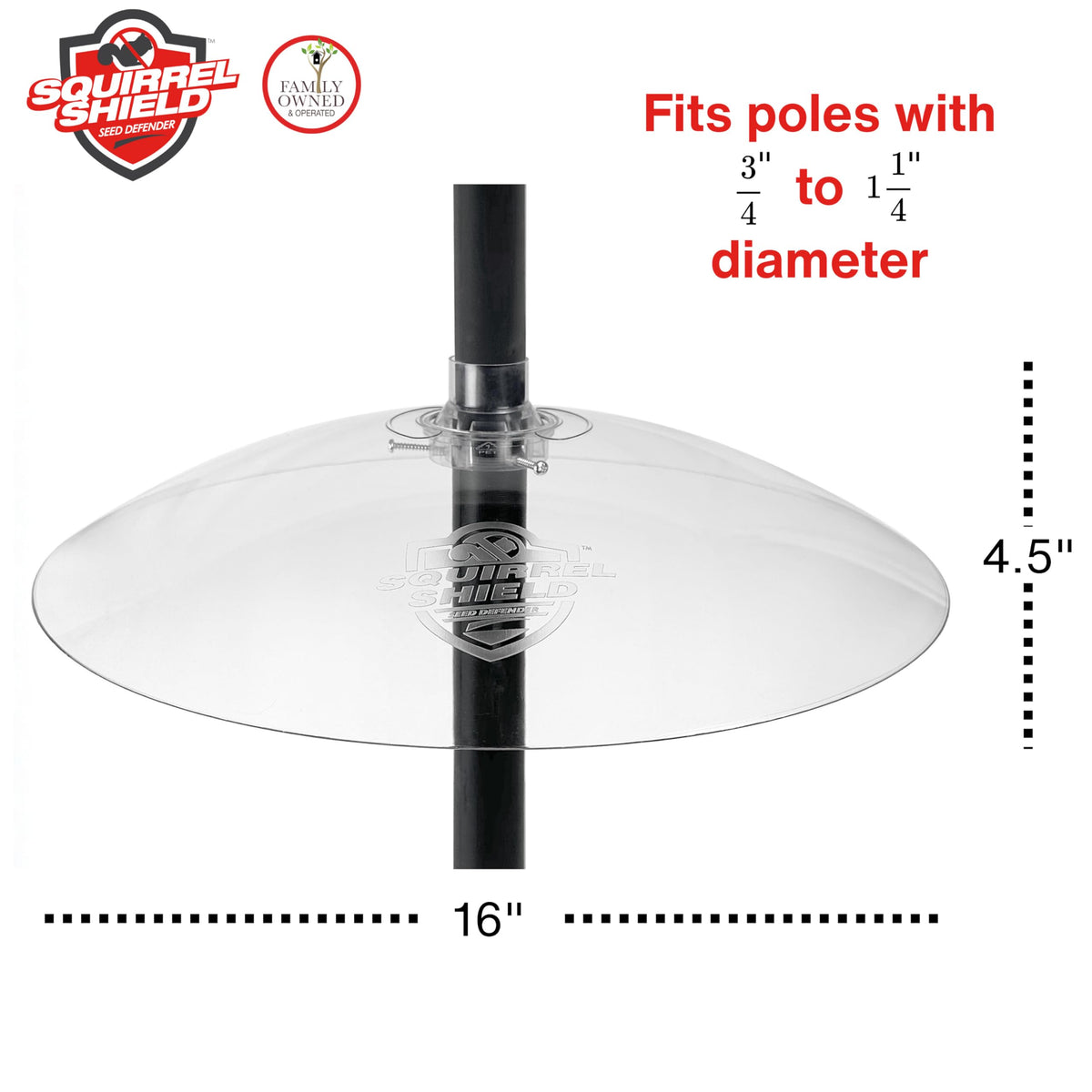 Squirrel Shield UV-stabilized plastic dome resists yellowing for clarity.