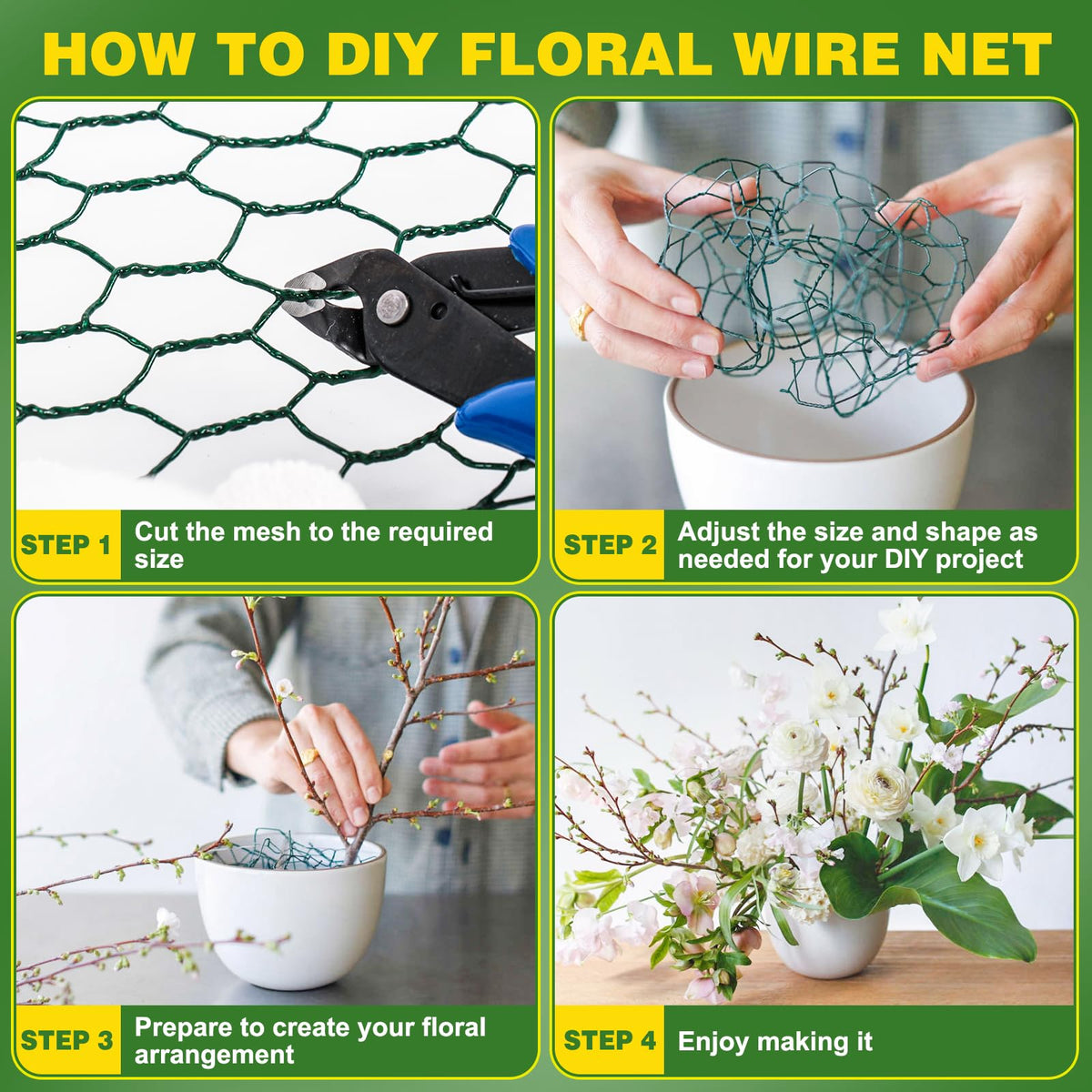 Srapwati chicken-wire protects gardens while supporting vines.