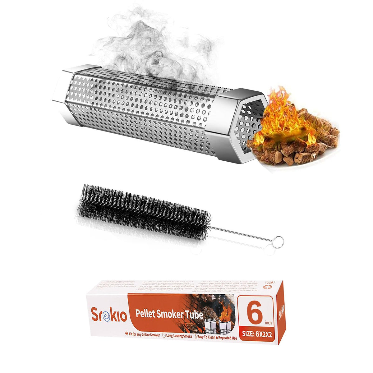 SROKIO 6in smoke tube on grill with hexagon design for stable smoking