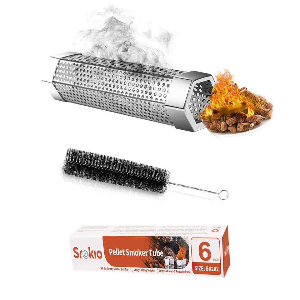 SROKIO 6in smoke tube on grill with hexagon design for stable smoking