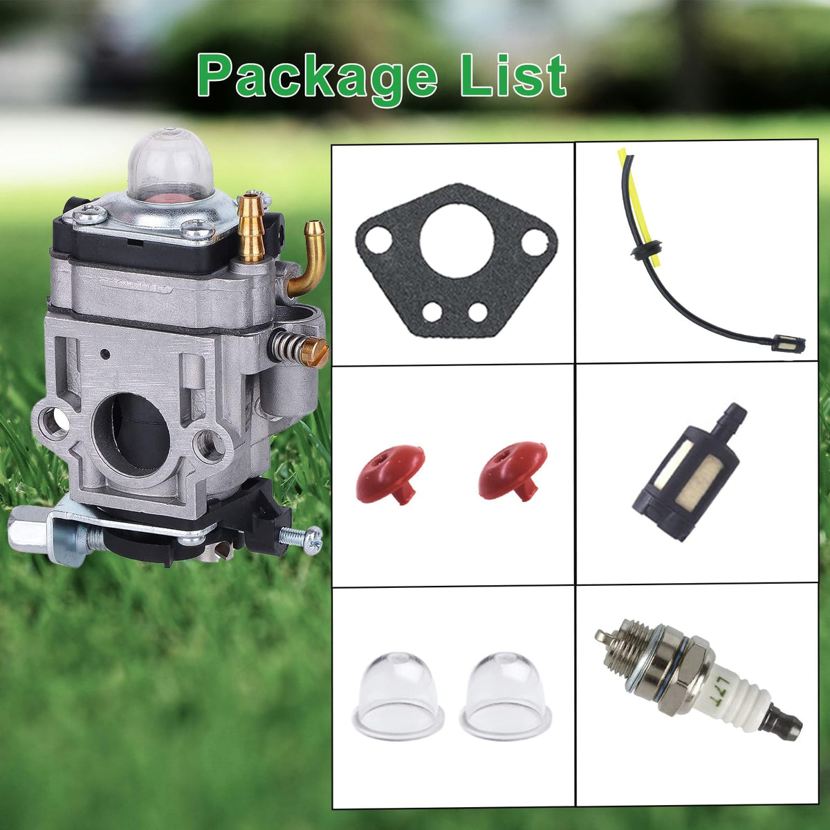 Sruchy carburetor warranty seal image, one-year coverage noted.