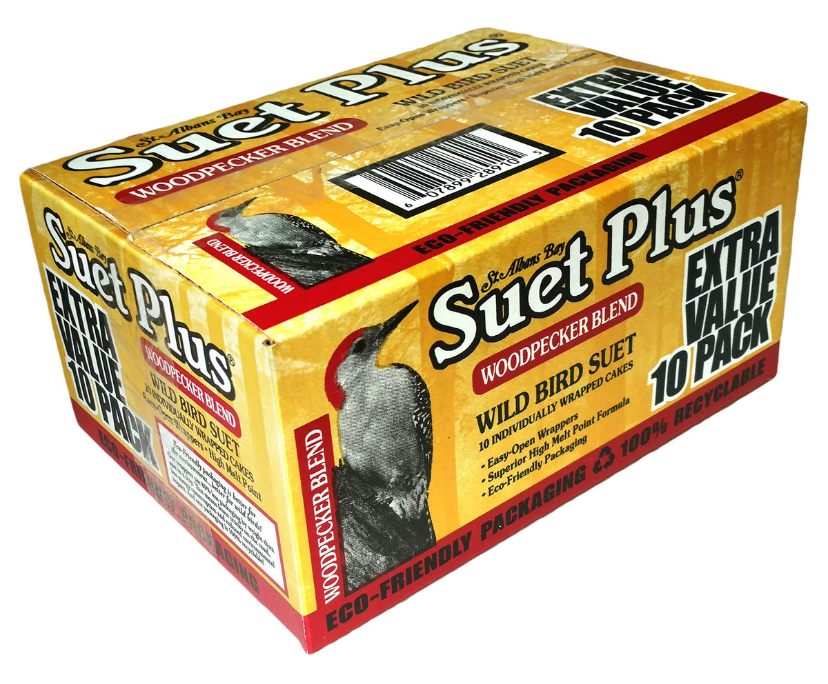 ST. ALBANS BAY SUET PLUS woodpecker suet cake 11oz pack attracts backyard birds