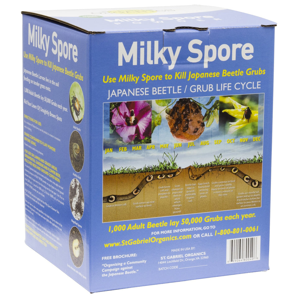 ST. GABRIEL Milky Spore powder bag for natural lawn beetle grub control.