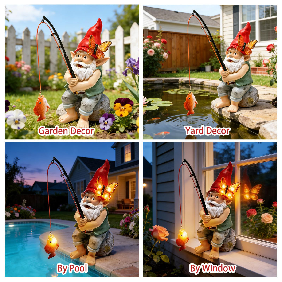 Stadeco night-glow gnome light casts warm evening glow on paths