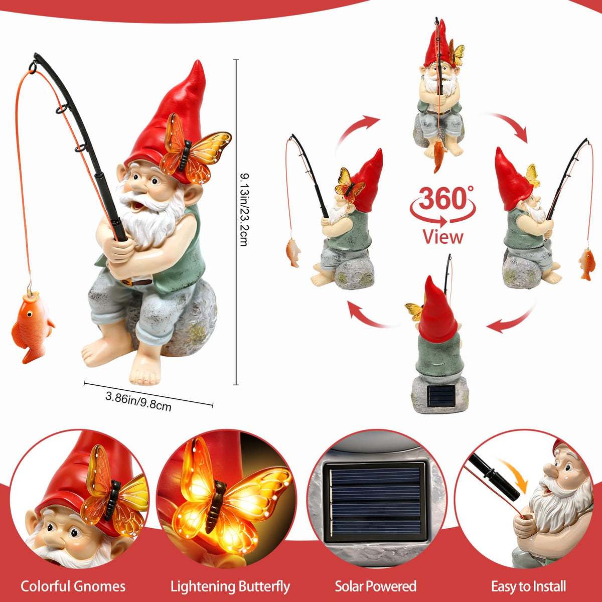 Stadeco outdoor gnome fishing pose adds whimsical yard charm