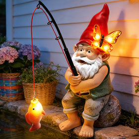 Stadeco solar garden gnome with butterfly light enhances evening ambiance