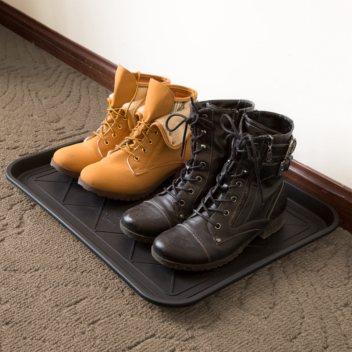 Stalwart boot tray dimensions 20 by 15 inches for entryways.