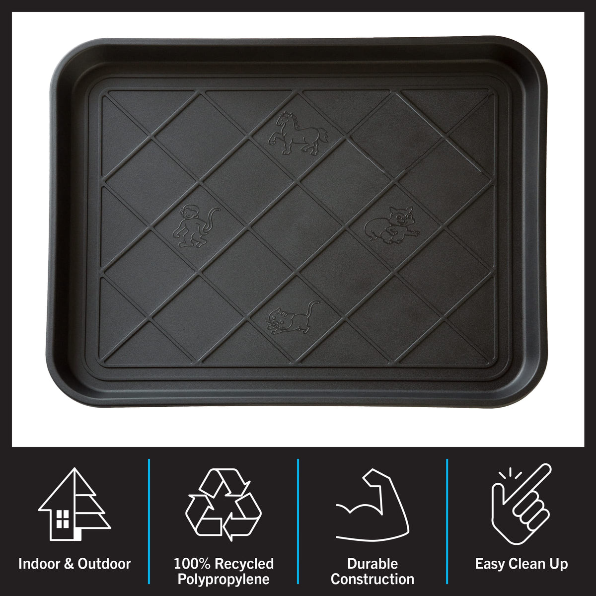 Stalwart boot tray easy to clean with water and cloth.
