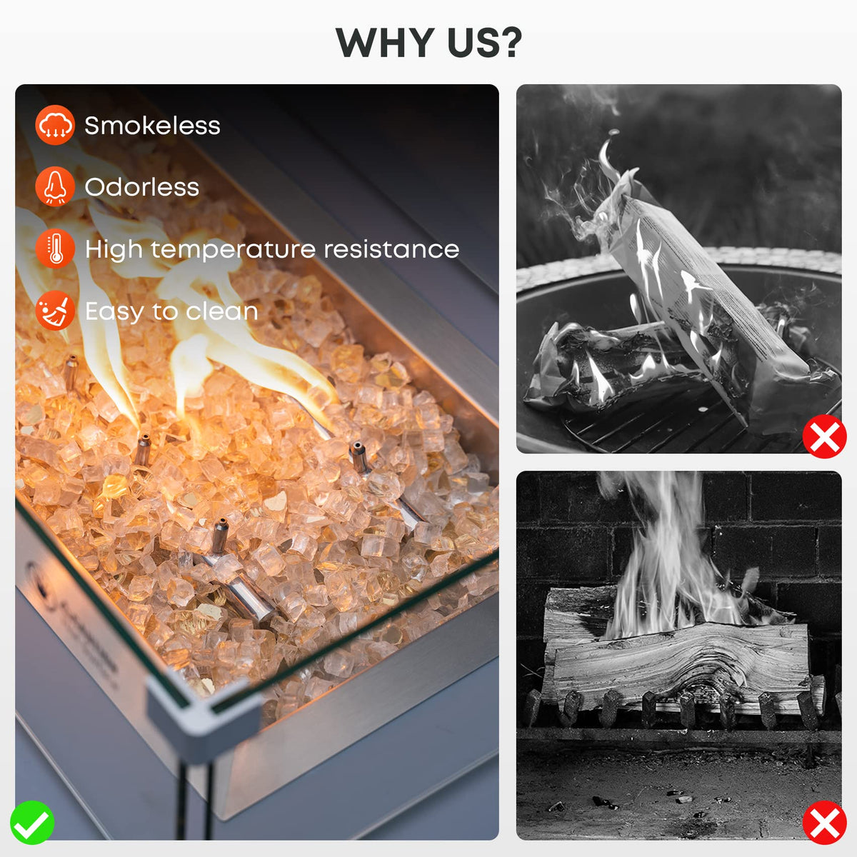 Stanbroil fire pit with gold halfinch glass creates stylish outdoor ambiance