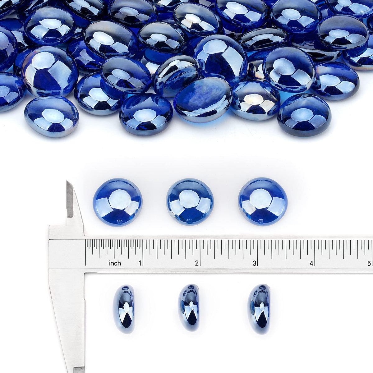 Stanbroil half-inch fire glass drops close-up showing vibrant blue jewels