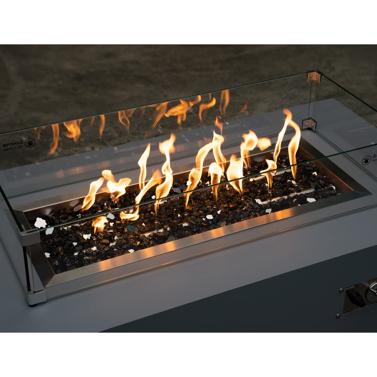 Stanbroil half-inch reflective glass provides even glow across your fire pit