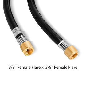 Stanbroil propane hose with three-eighths female flare ends securely connects appliances.
