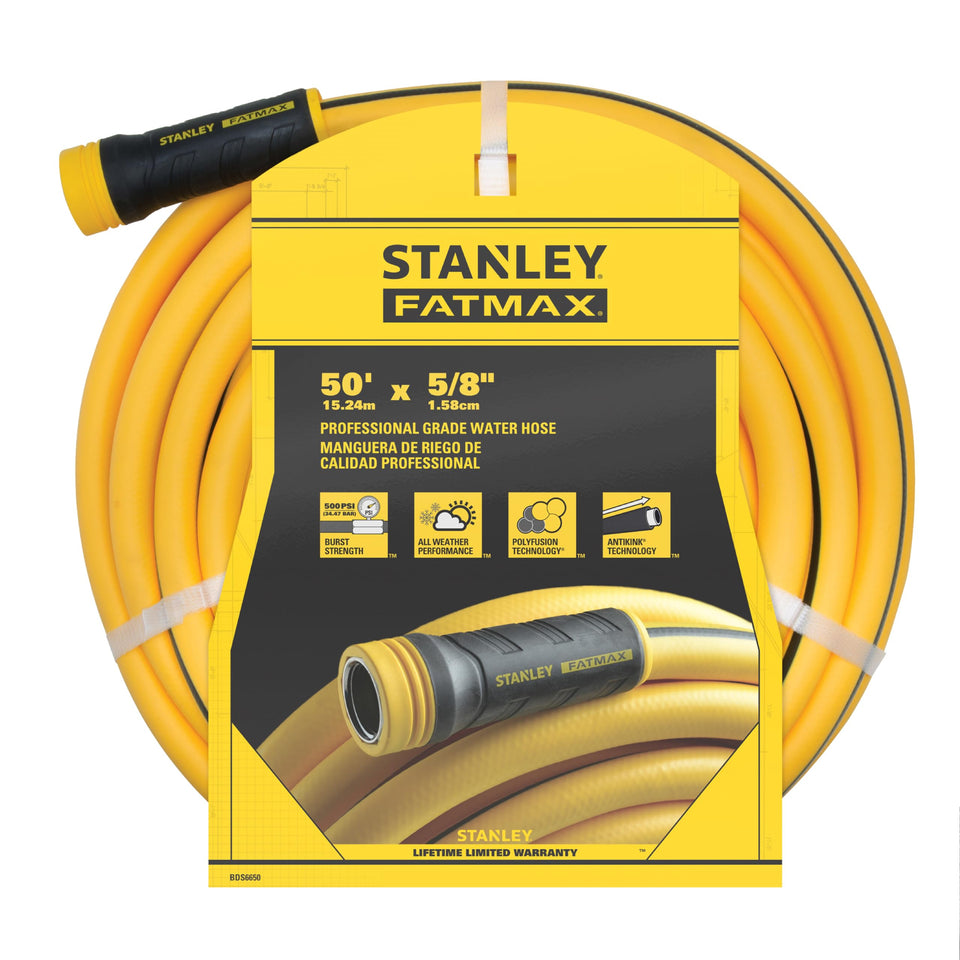 Stanley FATMAX hose with polyfusion technology for flexible garden reach.