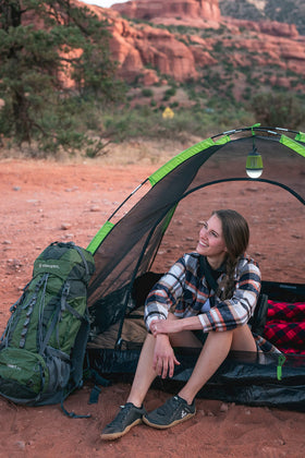 Stansport retractable hanging hook enables easy overhead placement.