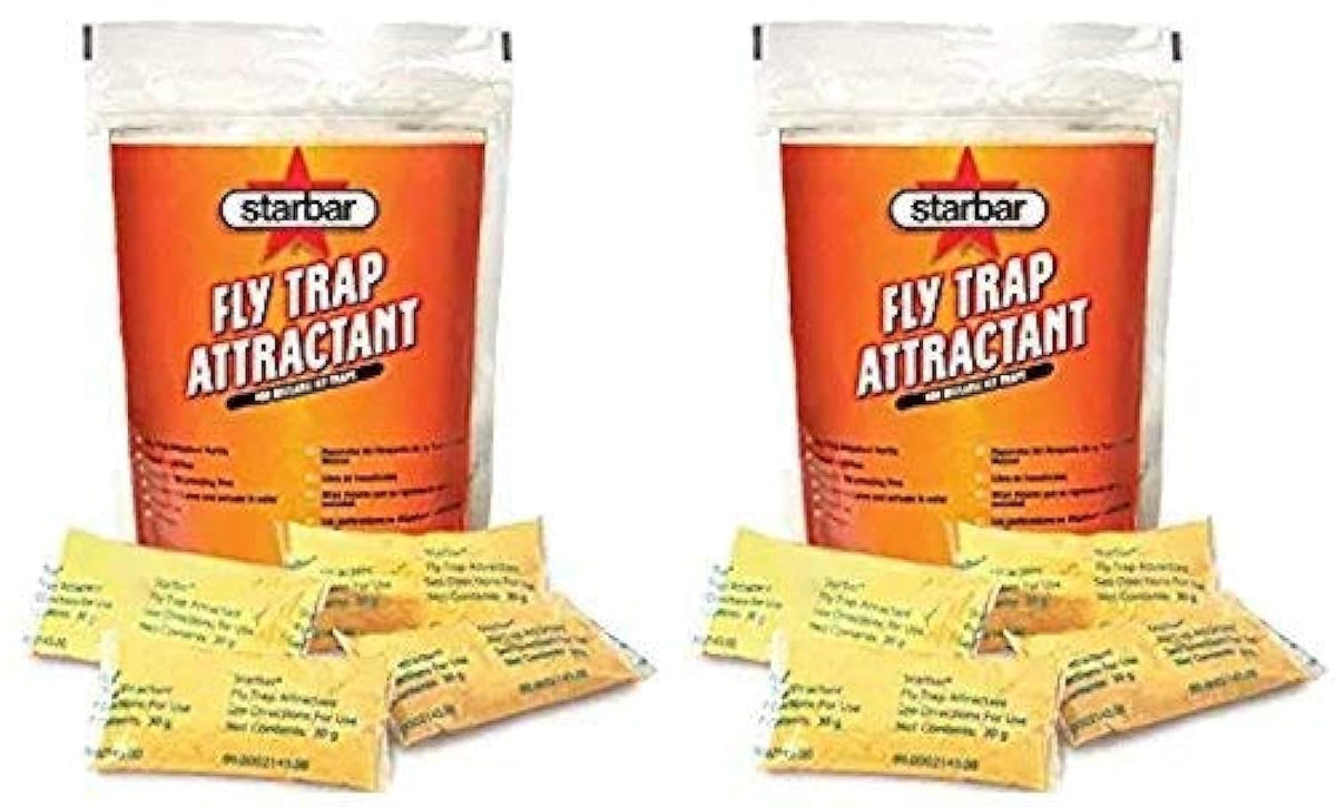 Starbar fly trap attractant bags for effective fly control in homes and outdoors.