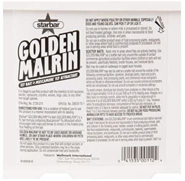 Starbar Golden Malrin bait bag close-up shows attractant granules for fly control.