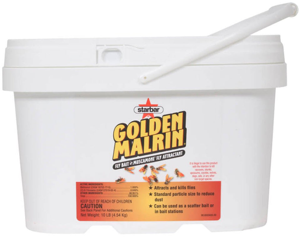 Starbar Golden Malrin packaging view for fly control in facilities.
