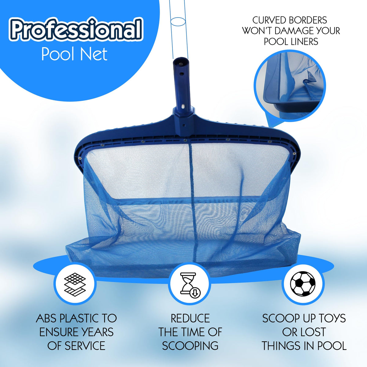 Stargoods skimmer with rounded edges protects vinyl liners during cleaning
