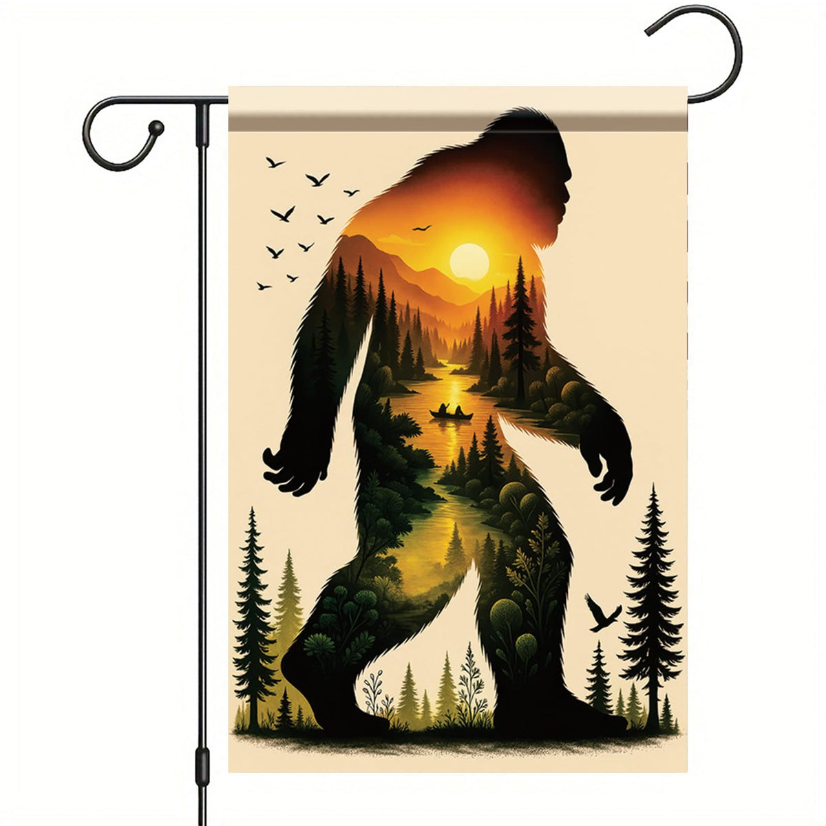 Starlit Patio Bigfoot flag with Sasquatch silhouette for outdoor charm