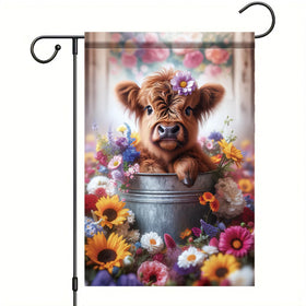 Starlit Patio Highland Cow flag front view enhances welcoming outdoor decor