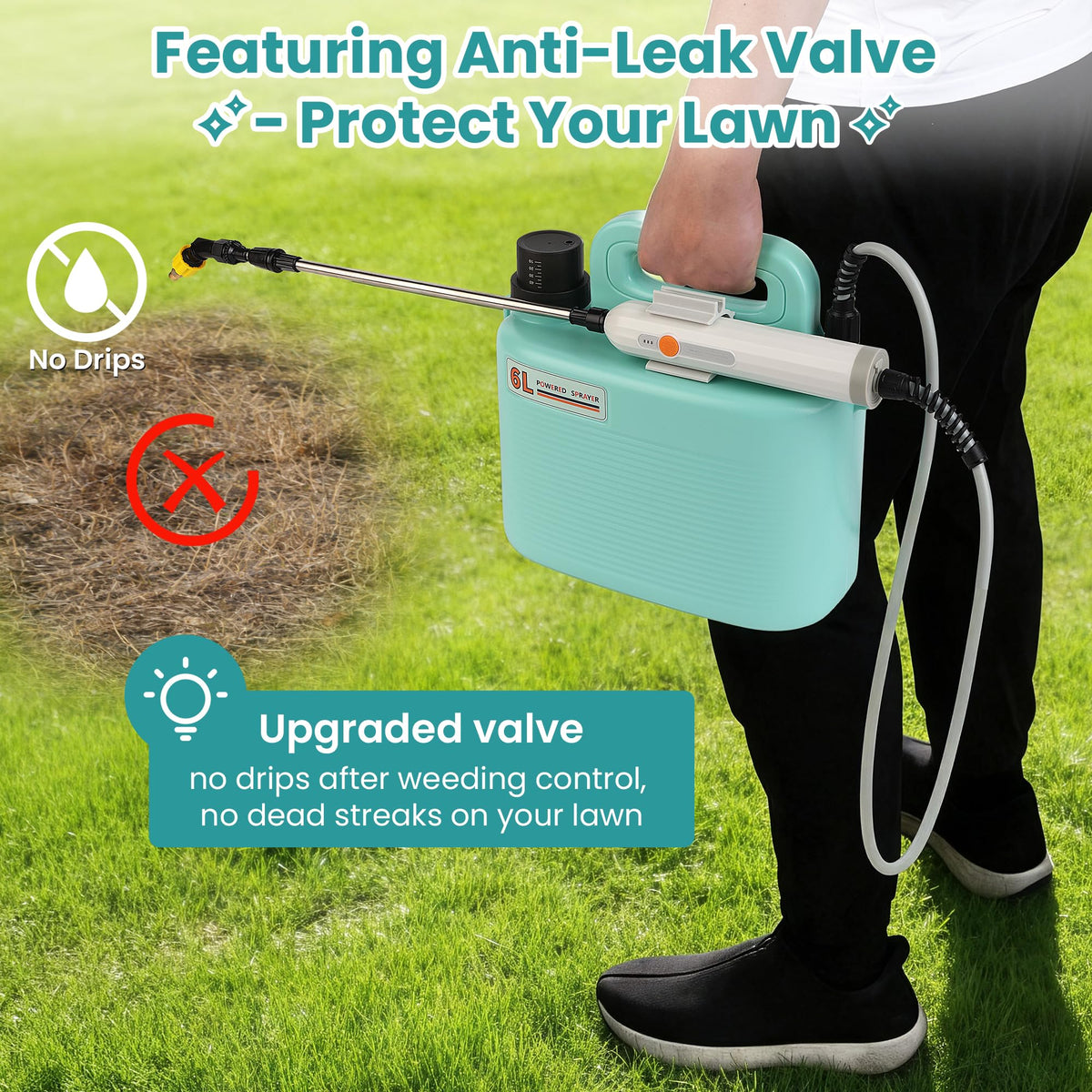 Starotatess Electric Sprayer battery view highlights up to 2.5 hours of spraying