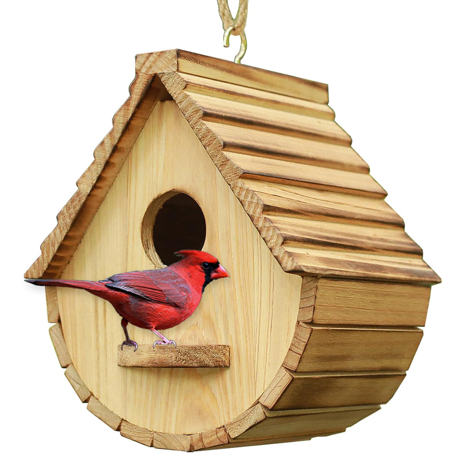 STARSWR outdoor birdhouse in natural wood for garden hanging