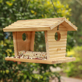 STARSWR wooden bird feeder with sloped roof promotes dry seed and easy viewing