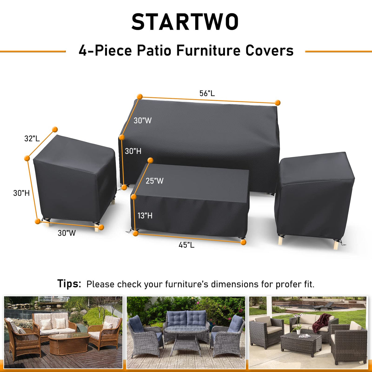 STARTWO chair cover 32L 30W 30H keeps chairs dry during storms.