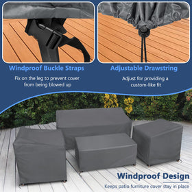 STARTWO fitted dimensions guide showing exact sizes for loveseat, chairs, and coffee table.