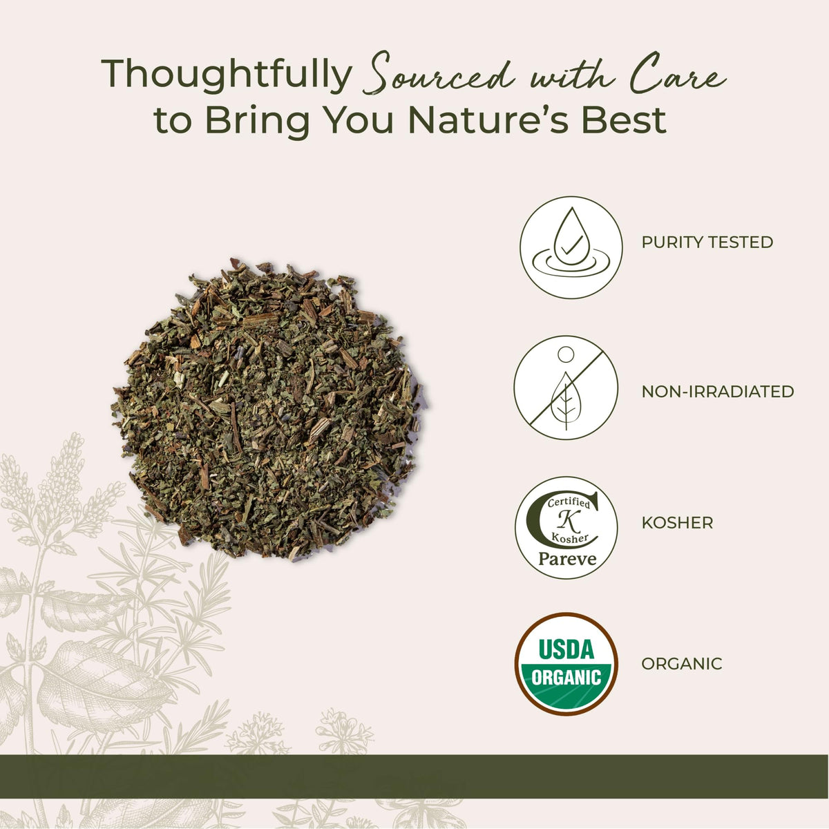 Starwest Botanicals comfrey leaf cut and sifted close-up texture.