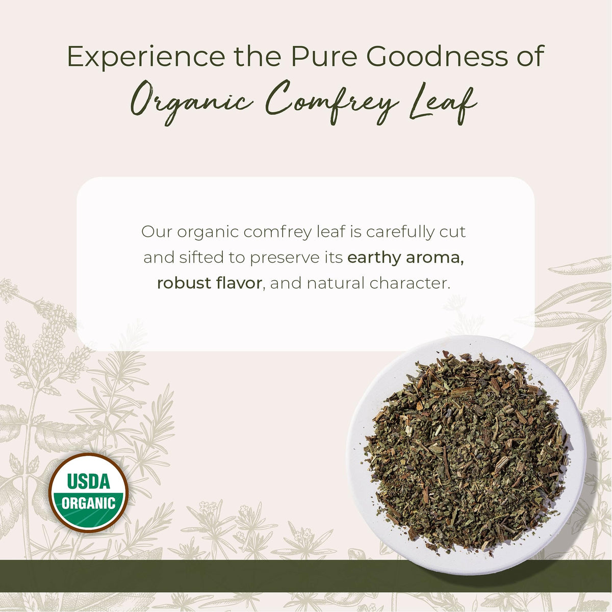 Starwest Botanicals organic kosher certification seal on comfrey label.
