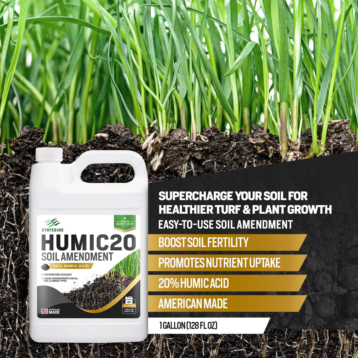 Stateside Humic20 dilution cup aids precise application measurements.